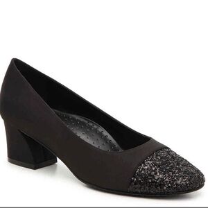 Vaneli Black Suede Glitter Block Heel Pump Shoes